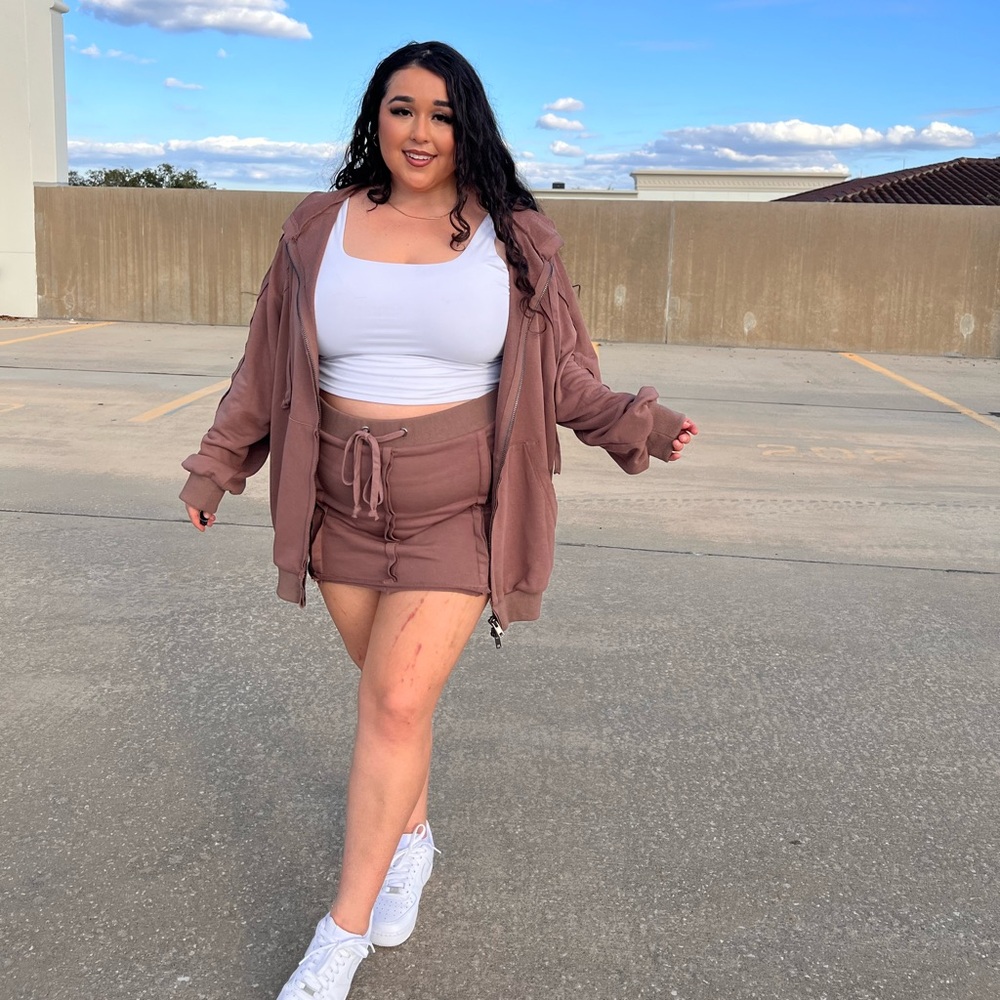 Matching Skirt Set - Fashion Nova, Brown, Zip up Jacket